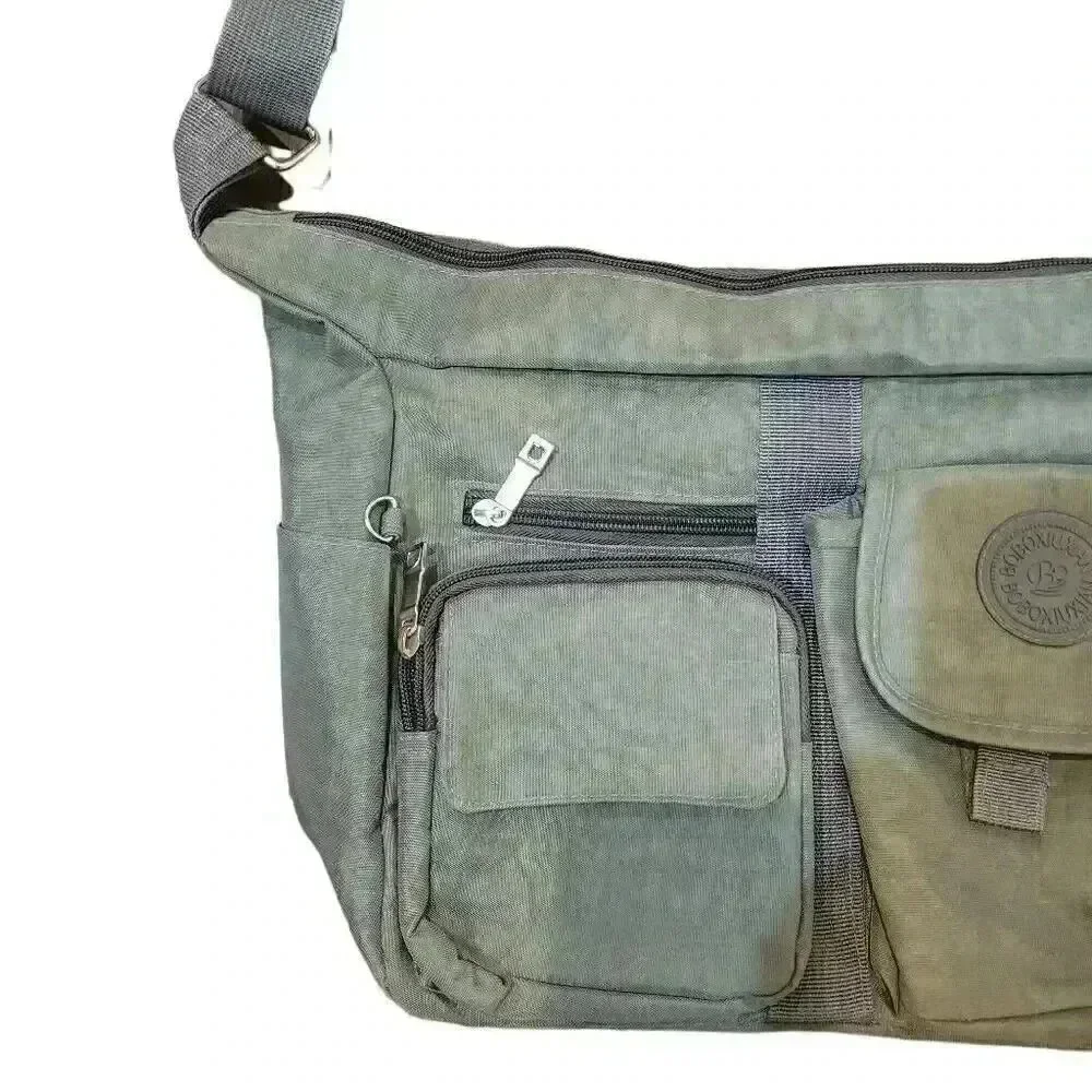 BoBo Xiuxian Women's Dark Sage Gray/Green Multi Pocket Hobo Bag w Adj Strap